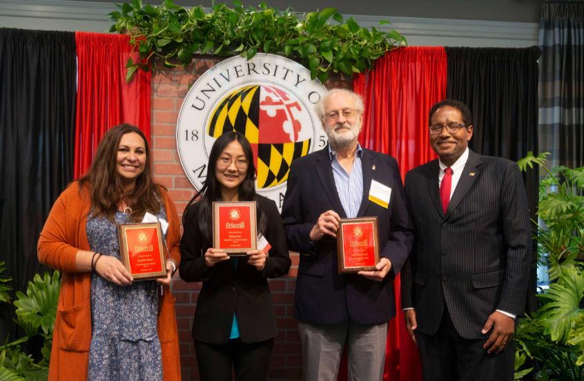 Merrill scholar Selena Cen with President Pines and mentors Sosnowski and Street