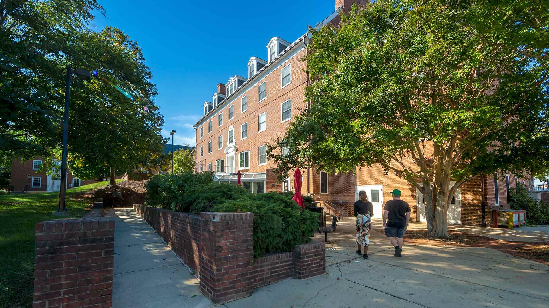 Image of students walking towards St. Mary's Hall, The Language House